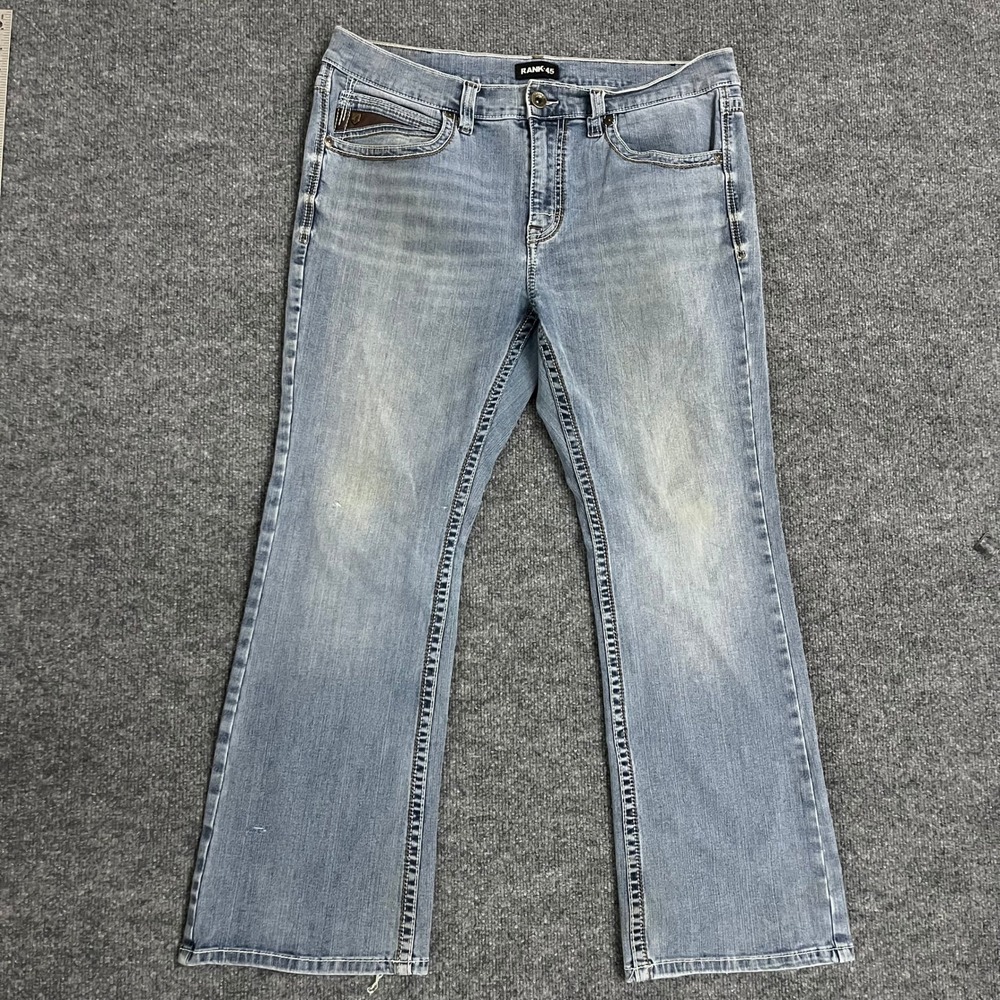 Rank 45 Jeans Mens Size 36W x 30L Light Wash Straight Leg Casual Stretch Denim